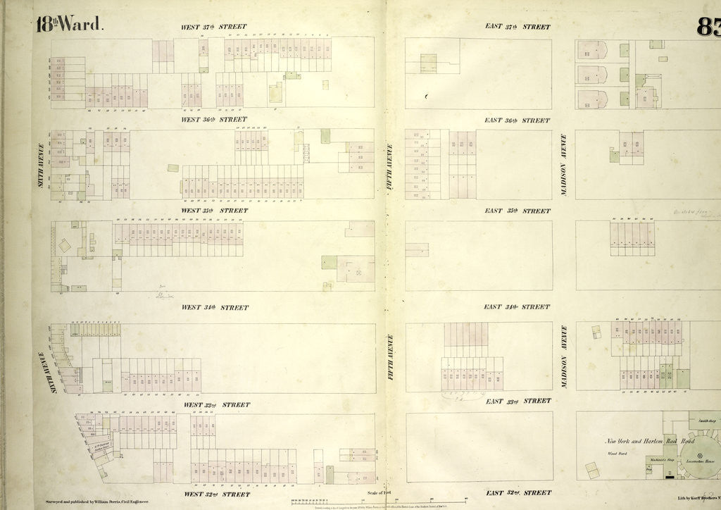 Detail of Map bounded by West 37th Street, East 37th Street, Fourth Avenue, East 32nd Street, West 32nd Street, Sixth Avenue, New York by Anonymous