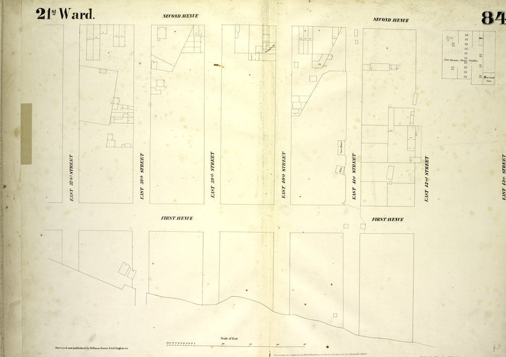 Detail of Map bounded by Second Avenue, East 43rd Street, First Avenue, East 37th Street, New York by Anonymous