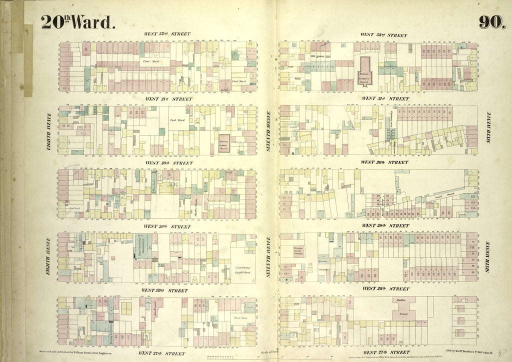 Detail of Map bounded by West 32nd Street, Sixth Avenue, West 27th Street, Eighth Avenue, New York by Anonymous