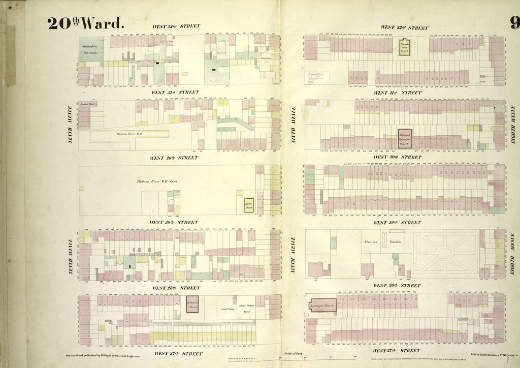 Detail of Map bounded by West 32nd Street, Eighth Avenue, West 27th Street, Tenth Avenue, New York by Anonymous