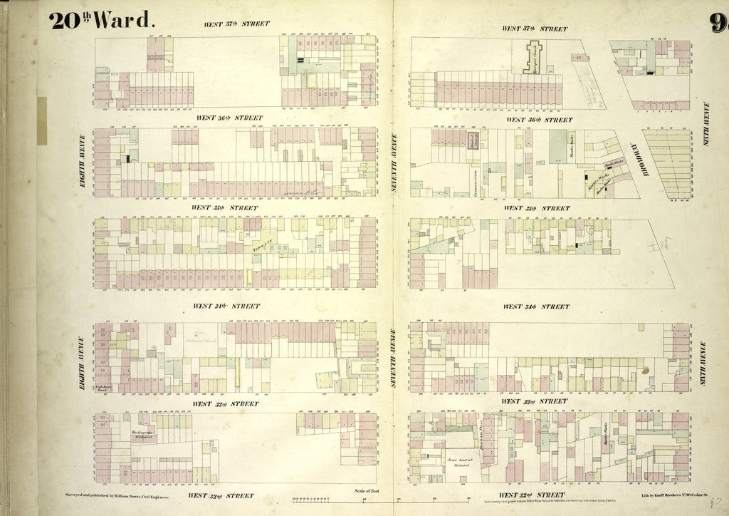 Detail of Map bounded by West 37th Street, Sixth Avenue, West 32nd Street, Eighth Avenue, New York by Anonymous