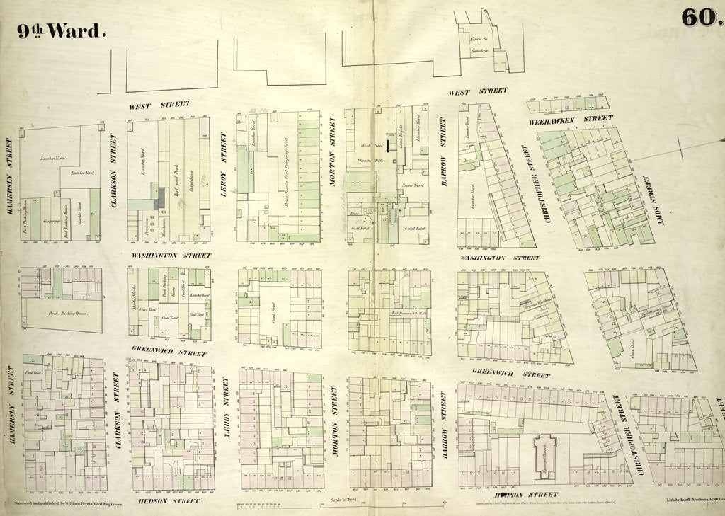 Detail of Map bounded by West Street, Amos Street, Hudson Street, Hamersly Street, New York by Anonymous