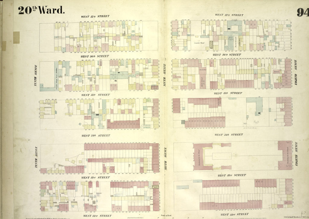 Detail of Map bounded by West 37th Street, Eighth Avenue, West 32nd Street, Tenth Avenue, New York by Anonymous