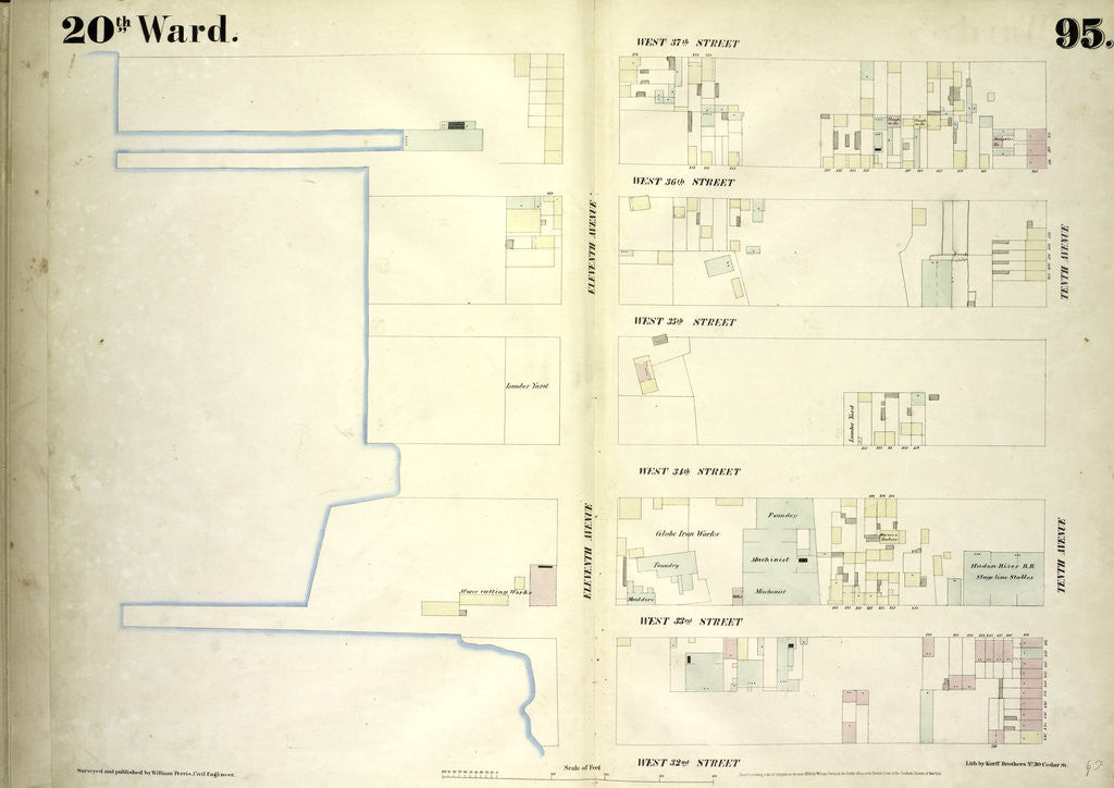 Detail of Map bounded by West 37th Street, Tenth Avenue, West 32nd Street, Eleventh Avenue, New York by Anonymous