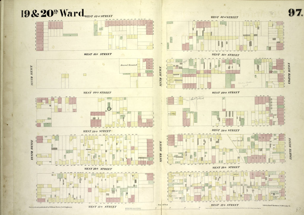 Detail of Map bounded by West 42nd Street, Eighth Avenue, West 37th Street, Tenth Avenue, New York by Anonymous