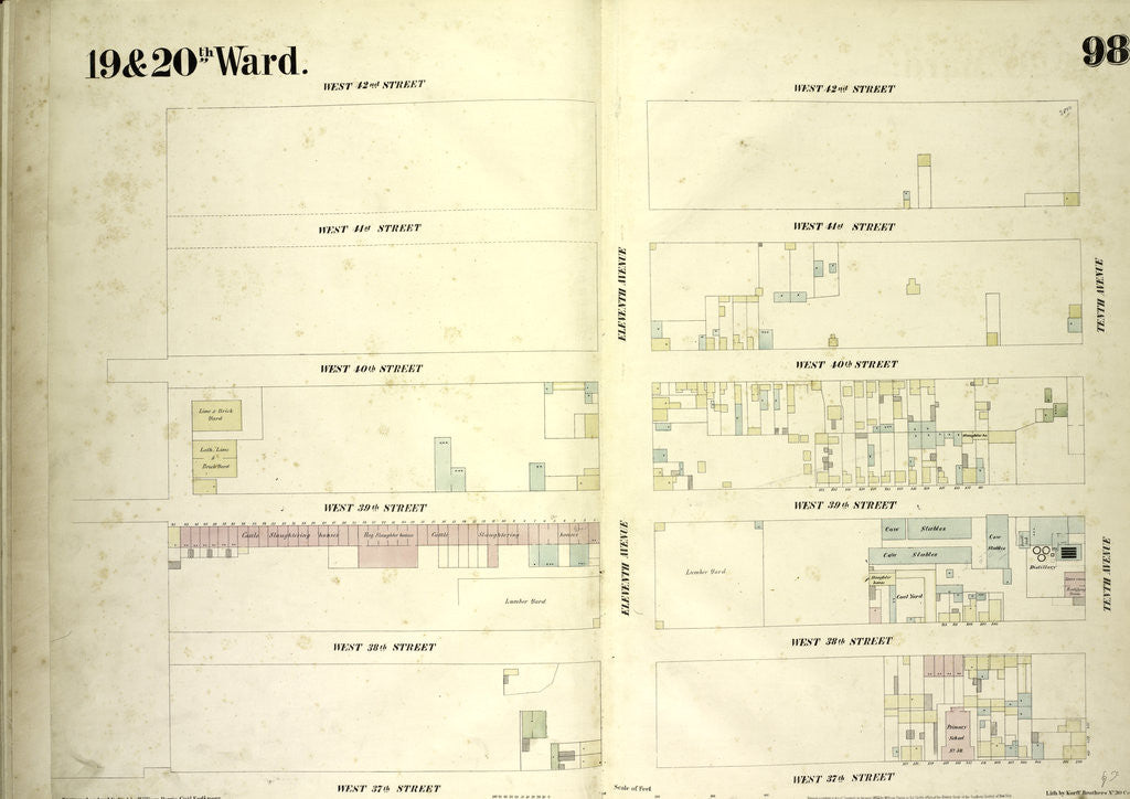 Detail of Map bounded by West 42nd Street, Tenth Avenue, West 37th Street, Eleventh Avenue, New York by Anonymous