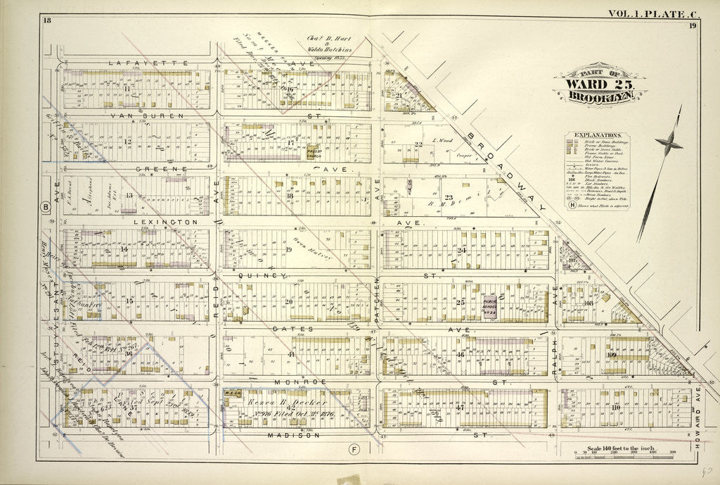 Detail of Map bounded by Lafayette Ave., Broadway, Howard Ave., Madison Ave., Stuyvesant Ave; Including Van Buren St., Greene St., Lexington Ave., Quincy St., Gates Ave., Monroe St., Reid Ave., Patchen Ave., Ralph Ave., New York by Anonymous