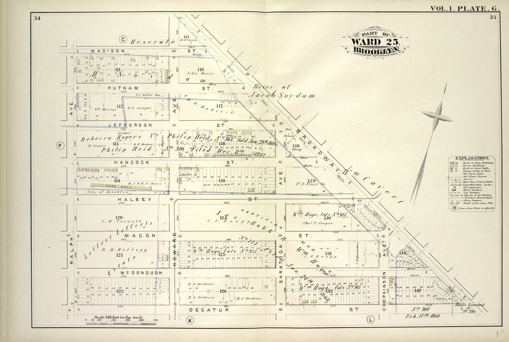 Detail of Map bounded by Madison St., Broadway, Decatur St., Ralph Ave; Including Putman St., Jefferson St., Hancock St., Halsey St., Macon St., Mc Donough St., Howard Ave., Saratoga Ave., Hopkinson Ave., New York by Anonymous