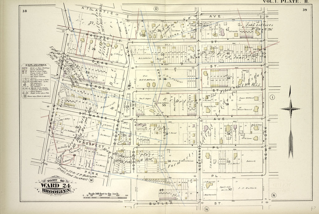 Detail of Map bound by Atlantic Ave., New York Ave., Butler St., Park Pl., Franklin Ave; Including Pacific St., Dean St., Bergen St., St. Marks Ave., Prospect Pl., Bedford Ave., Rogers Ave., Nostrand Ave., New York by Anonymous