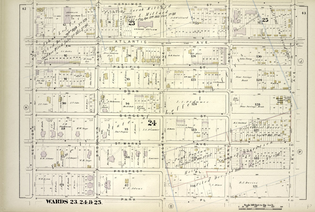 Detail of Map bound by Herkimer St., Troy Ave., Park Pl., New York Ave; Including Atlantic Ave., Atlantic Ave., Pacific St., Dean St., Bergen St., St. Marks Ave., Prospect Pl., Brooklyn Aver, Kingston Ave., Albany Ave., New York by Anonymous
