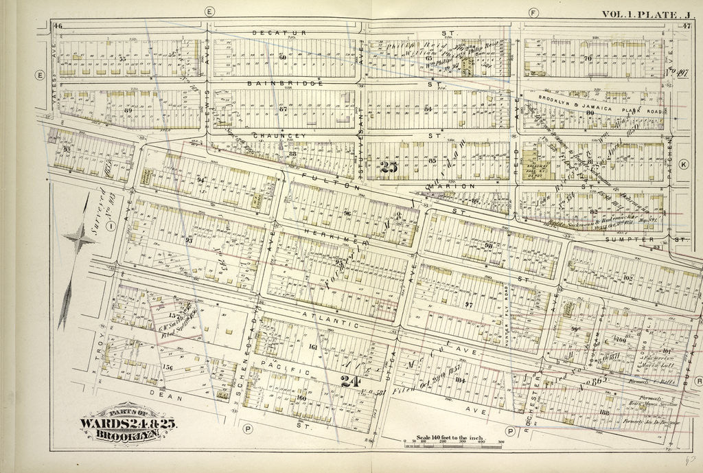 Detail of Map bound by Decatur St., Patchen Ave., Buffalo Ave., Pacific Ave., Dean St., Troy Ave., Yates Ave; Including Bainbridge St., Chauncey, Marion St., Sumpter St., Fulton St., Herkimer St., Atlantic Ave., Pacific Ave., Lewis Ave., Schene., New York by Anonymous