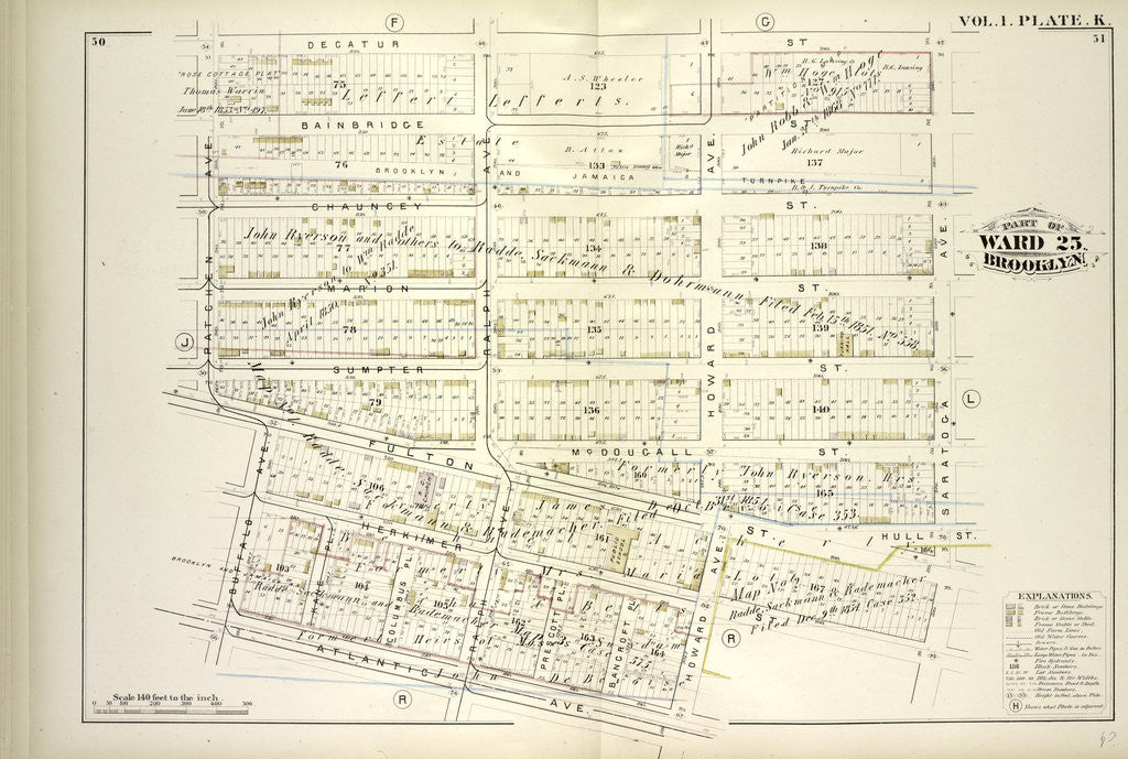 Detail of Map bound by Decatur St., Saratoga Ave., Herkimer St., Howard Ave., Atlantic Ave., Buffalo Ave., Patchen Ave; Including Bainbridge St., Chauncey St., Marion St., Sumpter St., Mc Dougall St., Fulton St., Hull St., Herkimer St., Ralph A., New York by Anonymous