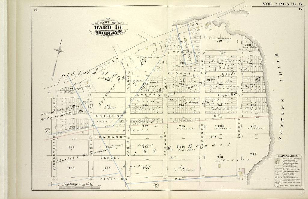 Detail of Map bound by Meeker Ave., Newtown Creek, Division Pl., Vandervoort Ave; Including Townsend St by Anonymous