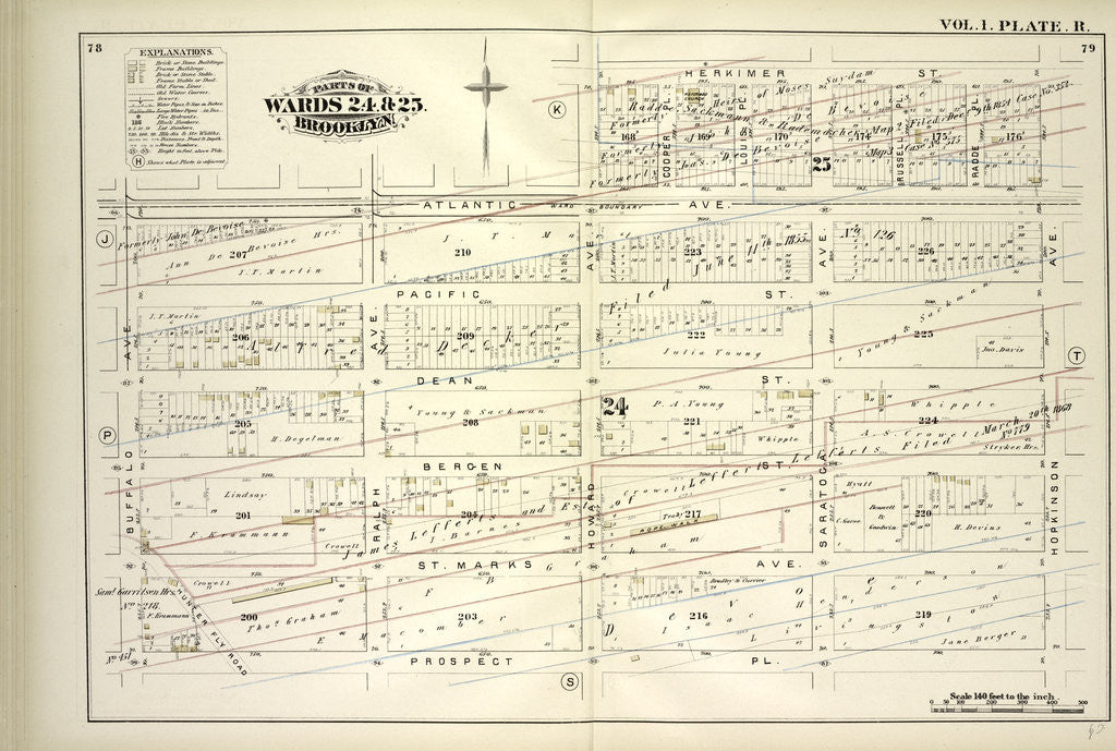 Detail of Map bound by Atlantic Ave., Herkimer St., Hopkinson Ave., Prospect Pl., Buffalo Ave; Including Pacific St., Dean St., Bergen St., St. Marks Ave., Ralph Ave., Howard Ave., Saratoga Ave., New York by Anonymous