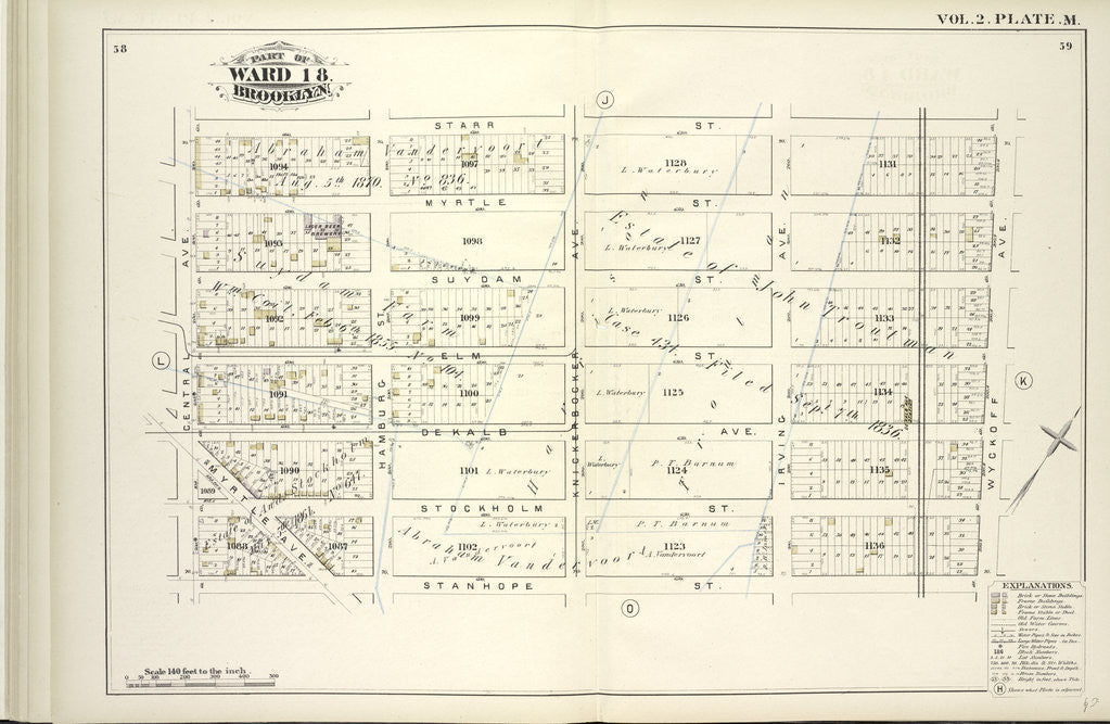 Detail of Map bound by Starr St., Wyckoff Ave., Stanhope St., Central Ave; Including Myrtle St., Suydam St., Elm St., De Kalb Ave., Stockholm St., Myrtle Ave., Hamburg St., Knickerbocker Ave., Irving Ave., New York by Anonymous