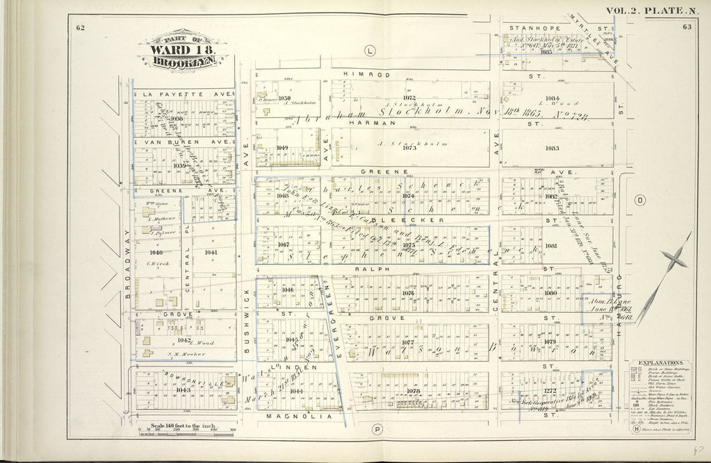 Detail of Map bound by La Fayette Ave., Himrod St., Stanhope St., Hamburg St., Magnolia St., Broadway; Including Van Buren Ave., Harman St., Greene Ave., Bleecker St., Ralph St., Grove St., Linden St., Central Pl., Bushwick Ave., Evergreen Ave., New York by Anonymous