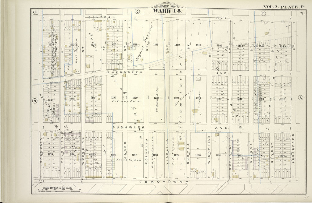 Detail of Map bound by Central Ave., Schaeffer St., Broadway, Magnolia St; Including Evergreen Ave., Bushwick Ave., Palmetto St., Woodbine St., Ivy St by Anonymous