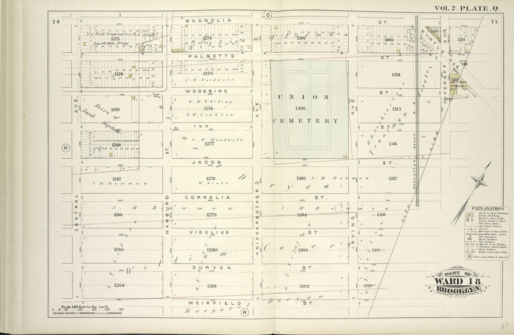 Detail of Map bound by Magnolia St., City Line, Weirfield St., Central Ave; Including Palmetto St., Woodbine St., Ivy St by Anonymous