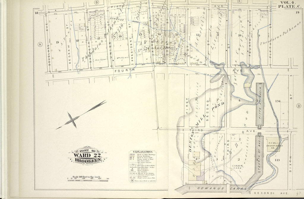 Detail of Map bound by Fifth Ave., Fifth St., Sixth St., Second Ave., Gowanus Canal, First St., Fourth Ave., Douglass Ave; Including Third Ave., Degraw St., Sackett St., Union St., President St., Carroll St., Comb St., Second St., Third St., Fo., New York by Anonymous