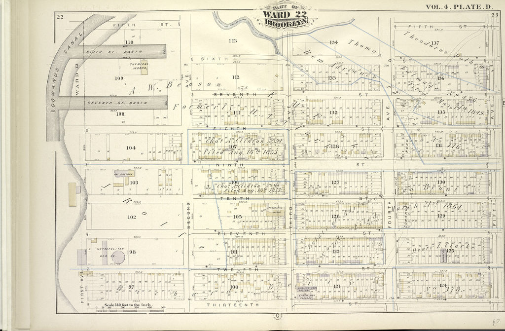 Detail of Map bound by Fifth St., Sixth St., Fifth Ave., Thirteenth St., First Ave., Gowanus Canal; Including Seventh St., Eighth St., Ninth St., Tenth St., Eleventh St., Twelfth St., Second Ave., Third Ave., Fourth Ave., New York by Anonymous