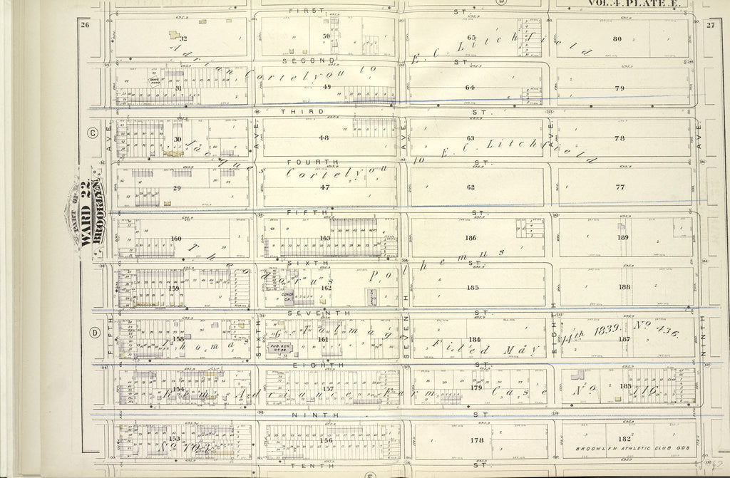 Detail of Map bound by First St., Ninth Ave., Tenth St., Fifth Ave; Including Second St., Third St., Fourth St., Fifth St., Sixth St., Seventh St., Eighth St., Ninth St., Sixth Ave., Seventh Ave., Eighth Ave., New York by Anonymous