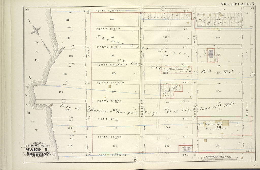 Detail of Map bound by Greenwood Cemetery, City Line, Forty-Fourth St., Fifth Ave; Including Thirty-Seventh St., Thirty-Eighth St., Thirty-Ninth St., Fortieth St., Forty-First St., Forty-Second St., Forty-Third St., Sixth Ave., Seventh Ave., Ei., New York by Anonymous
