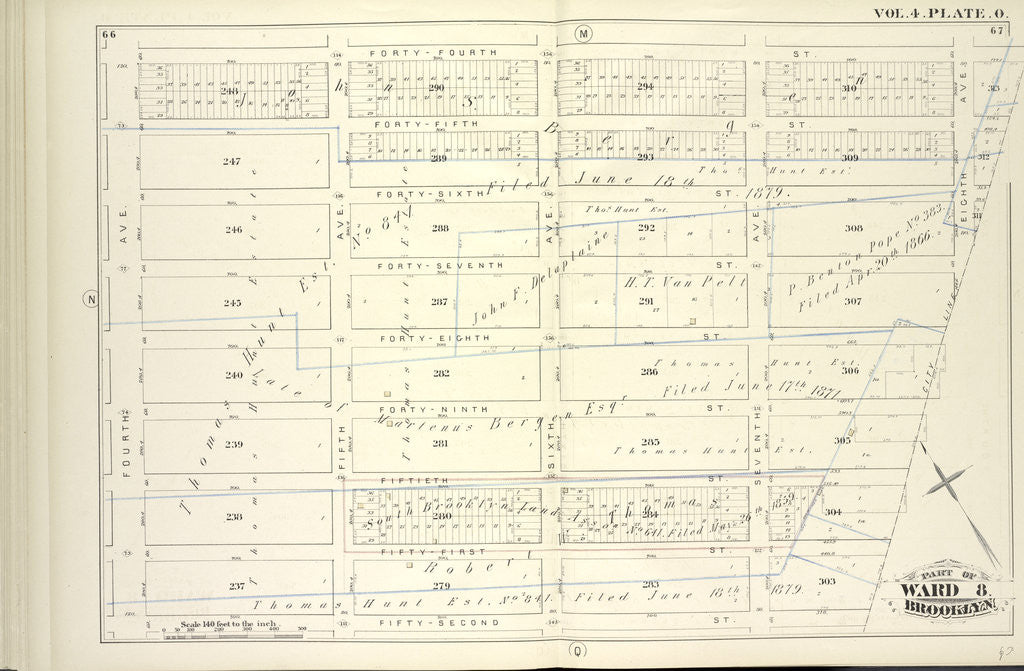 Detail of Map bound by Forty-Fourth St., City Line, Fifty-Second St., Fourth Ave; Including Forty-Fifth St., Forty-Sixth St., Forty-Seventh St., Forty-Eighth St., Forty-Ninth St., Fiftieth St., Fifty-First St., Fifth Ave., Sixth Ave., Seventh A., New York by Anonymous