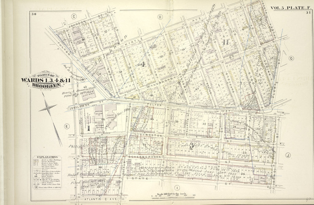Detail of Map bound by Johnson St., Pearl St., Myrtle Ave., Fleet Place, Fleet St., Bond St., State St., Boerum St., Atlantic Ave., Court St., Fulton St; Including Fair St., Willoughby St., Livingston St., Schermerhorn St., Washington St., Adam., New York by Anonymous