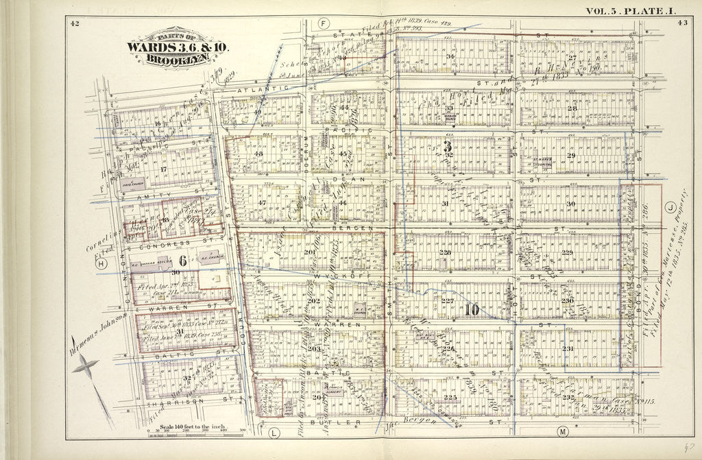 Detail of Map bound by Atlantic St., State St., Bond St., Butler St., Court St., Harrison St., Clinton St; Including Pacific St., Dean St., Bergen St., Wyckoff St., Warren St., Baltic St., Boerum St., Smith St., Hoyt St., New York by Anonymous