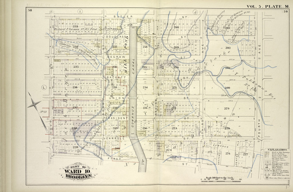 Detail of Map bound by Butler St., Fourth Ave., First St., Hoyt St; Including Douglass St., Degraw St., Union St., President St., Carroll St., Bond St., Gowanus Canal, Nevins St., Third Ave., Whitewell Pl., Denton Pl., New York by Anonymous