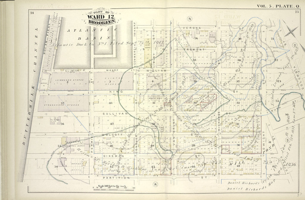 Detail of Map bound by Atlantic Basin, Verona St., Columbia St., Otsego St., Partition St., Buttermilk Channel; Including Tremont St., Clinton Wharf by Anonymous