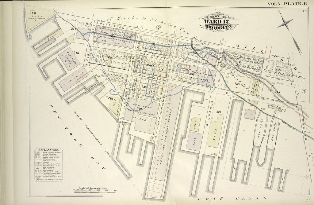 Detail of Map bound by Partition St., Otsego St., Erie Basin, New York Bay; Including Van Dyke St., Elizabeth St., Reid St., Ferris St., Conover St., Van Brunt St., Richards St., New York by Anonymous