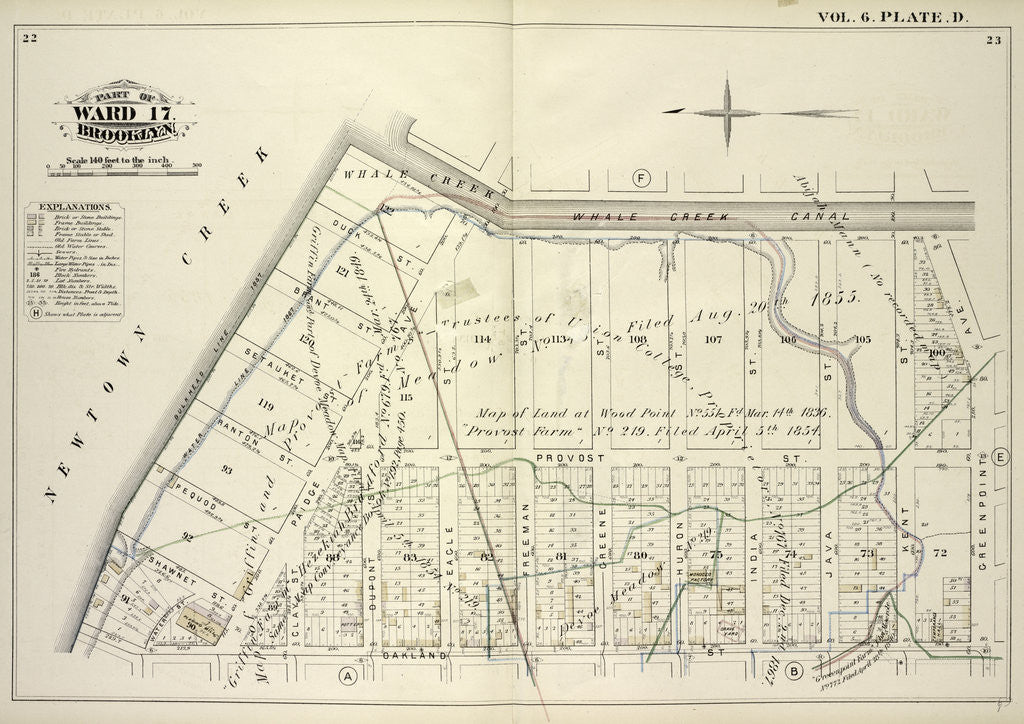 Detail of Map bound by Whale Creek Canal, Green Point Ave., Oakland St., Newtown Creek; Including Duck St., Brant St., Setauket St., Provost St., Ranton St., Pequod St., Shawnet St., Water St., Paidge Ave., Clay St., Dupont St., Eagle St., Freem., New York by Anonymous