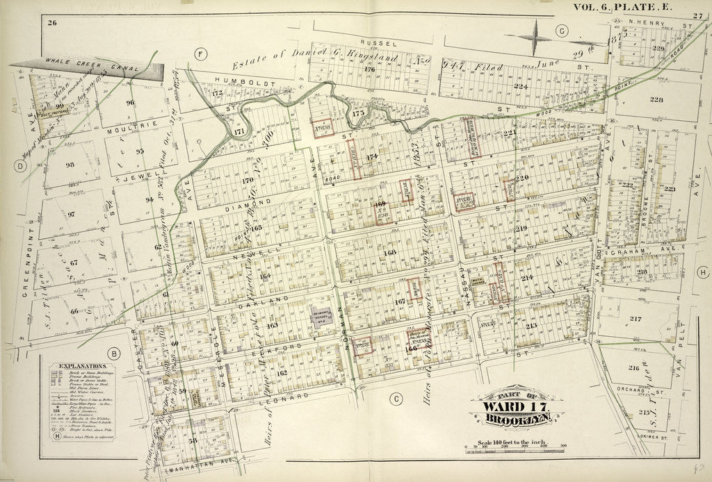 Detail of Map bound by Whale Creek Canal, Humboldt St., Norman Ave., Russell St., Van Cott Ave., N.Henry St., Van Pelt Ave., Lorimer St by Anonymous
