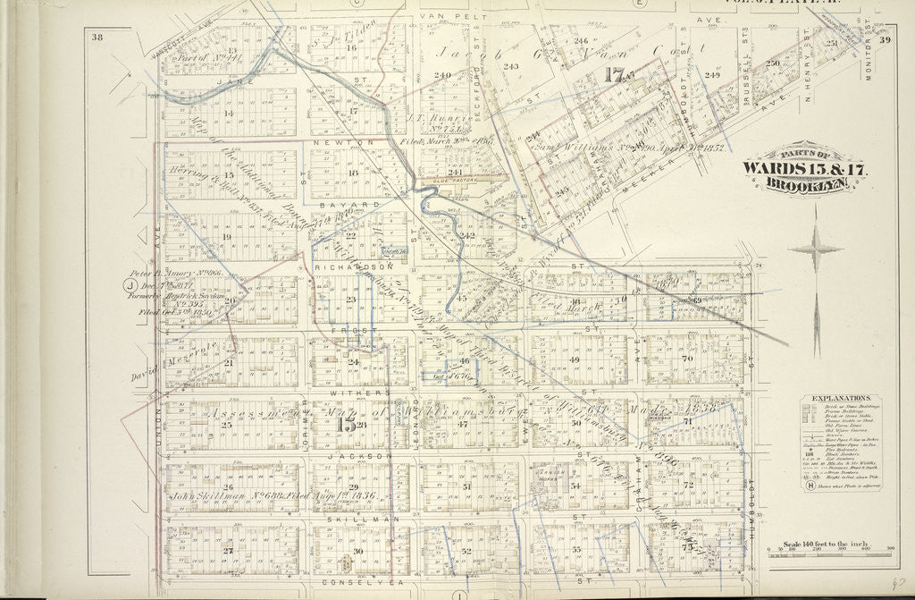 Detail of Map bound by Van Cott Ave., Van Pelt Ave., Monitor St., Meeker Ave., Richardson St., Humboldt St., Conselyea St., Union Ave; Including Jane St., Newton St., Bayard St., Frost St., Withers St., Jackson St., Skillman St., Lorimer St., L., New York by Anonymous