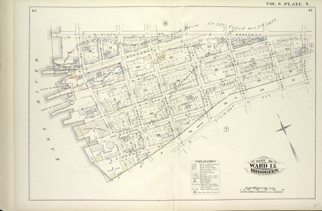Detail of Map bound by S. Sixth St., Broadway, Seventh St., Division Ave., S. Eleventh St., East River; Including S. Eighth St., S. Ninth St., S. Tenth St., First St., Second St., Third St., Fourth St., Fifth St., Sixth St., New York by Anonymous