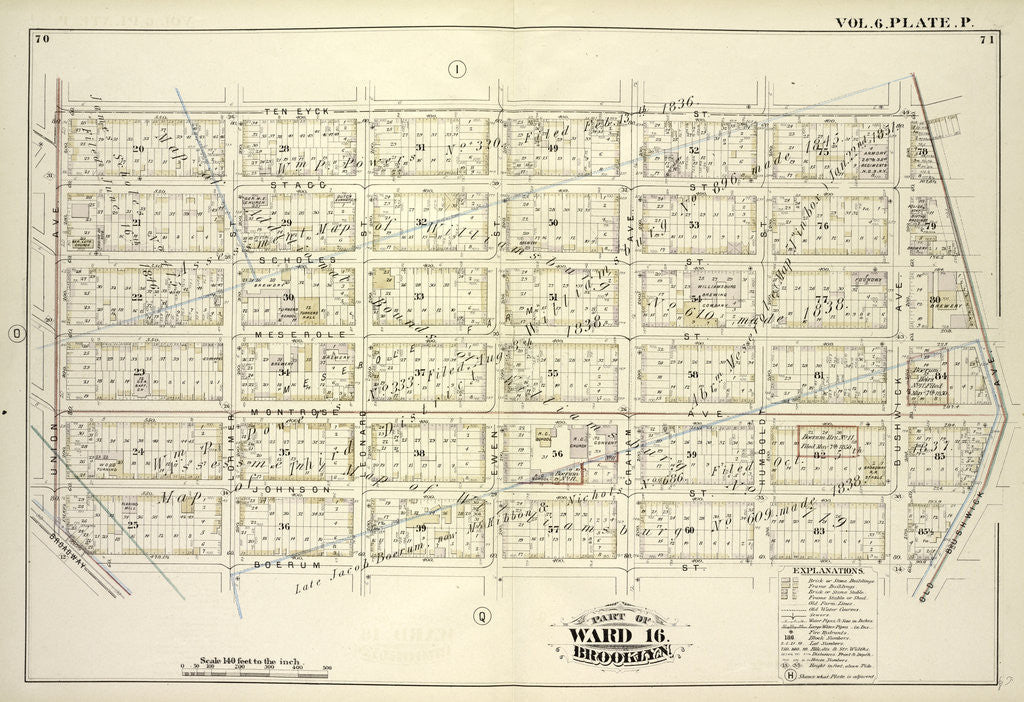 Detail of Map bound by Ten Eyck St., Old Bushwick Ave., Broadway, Boerum St., Union Ave; Including Stagg St., Scholes St., Meserole St., Montrose Ave., Johnson St., Lorimer St by Anonymous