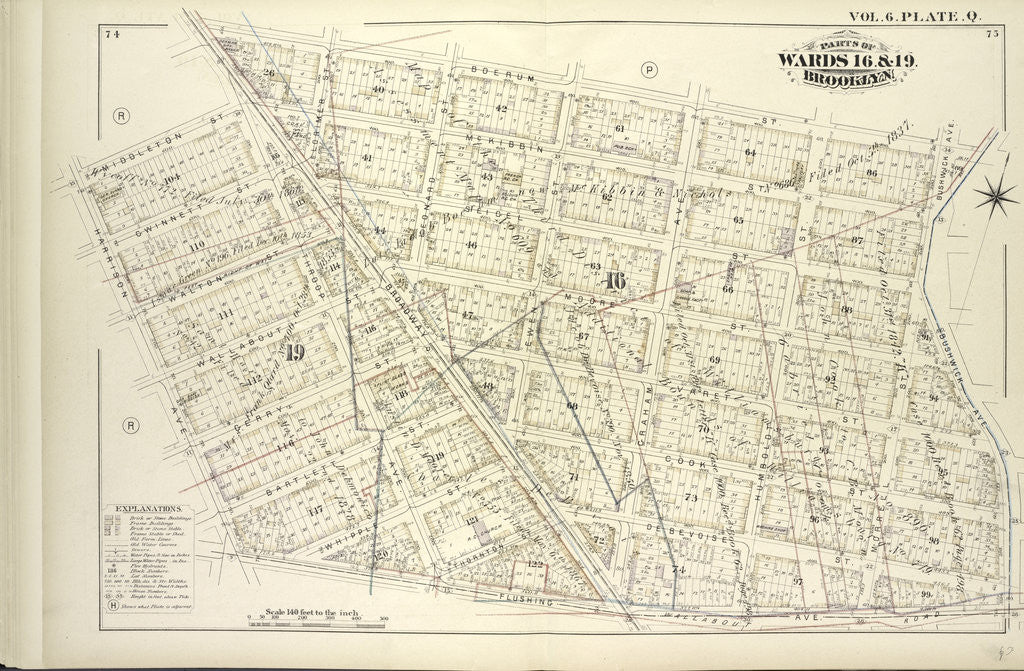 Detail of Map bound by Boerum St., Bushwick Ave., Flushing Ave., Harrison Ave., Middleton St., Broadway; Including Mc Kibbin St., Gwinnett St., Seigel St., Walton St., Moore St., Gerry St., Varet St., Bartlett St., Cook St., WhipPLe St., Thornto., New York by Anonymous