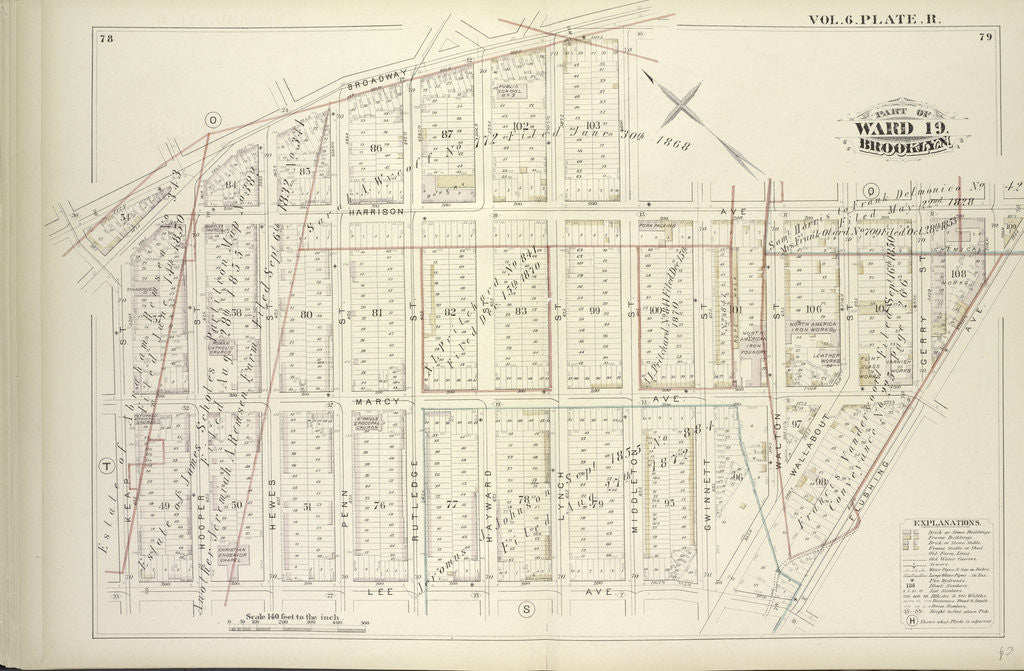 Detail of Map bound by Broadway, Middleton St., Harrison Ave., Flushing Ave., Lee Ave., Keap St; Including Marcy Ave., Hooper St., Hewes St., Penn St., Rutledge St., Hayward St., Lynch St., Gwinnett St., Walton St., Wallabout St., Gerry St., New York by Anonymous