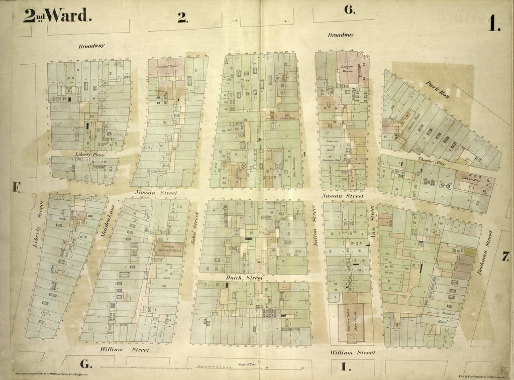 Detail of Map bounded by Broadway, Parks Row, Beekman Street by Anonymous