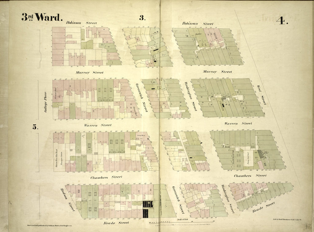Detail of Map bounded by Robinson Street, West Street, Reade Street, Hudson Street, College Place; Including Murray Street, Warren Street, Chambers Street, Greenwich Street, Washington Street, New York by Anonymous