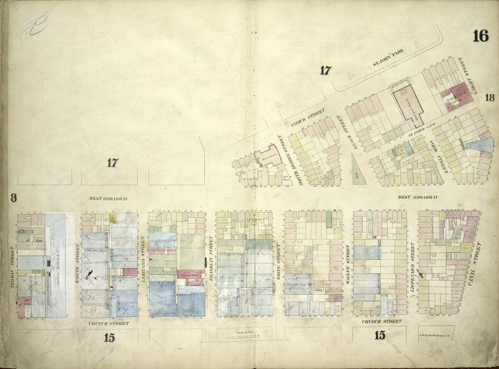 Detail of Map bounded by West Broadway, Varick Street, Laight Street, Canal Street, Church Street by Anonymous