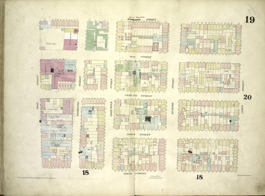 Detail of Map bounded by West Houston Street, Varick Street, Spring Street, West Street; Including King Street, Charlton Street, Vandam Street, Washington Street, Greenwich Street, Hudson Street, New York by Anonymous