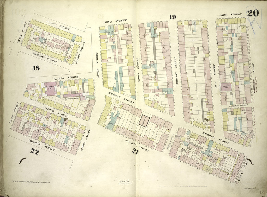 Detail of Map bounded by Sullivan Street, Varick Street, West Houston Street, Spring Street, Thompson Street, Broome Street, Grand Street; Including Clarke Street, MacDougal Street, Vandam Street, Charlton Street, King Street, New York by Anonymous