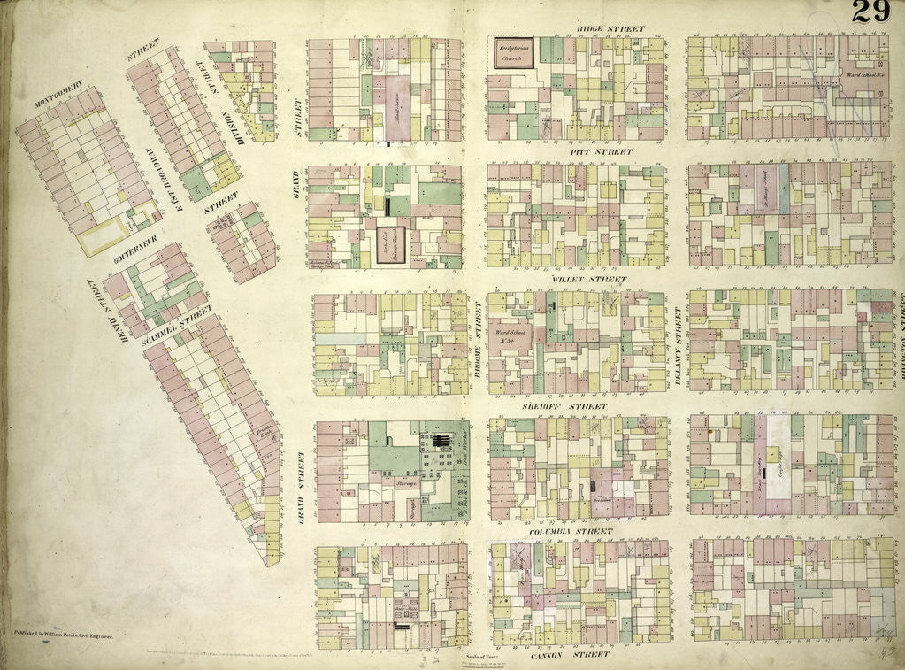 Detail of Map bounded by Montgomery Street, Ridge Street, Rivington Street, Cannon Street, Henry Street; Including Gouverneur Street, Pitt Street, Scammel Street, Willet Street, Sheriff Street, Columbia Street, East Broadway, Division Str., New York by Anonymous
