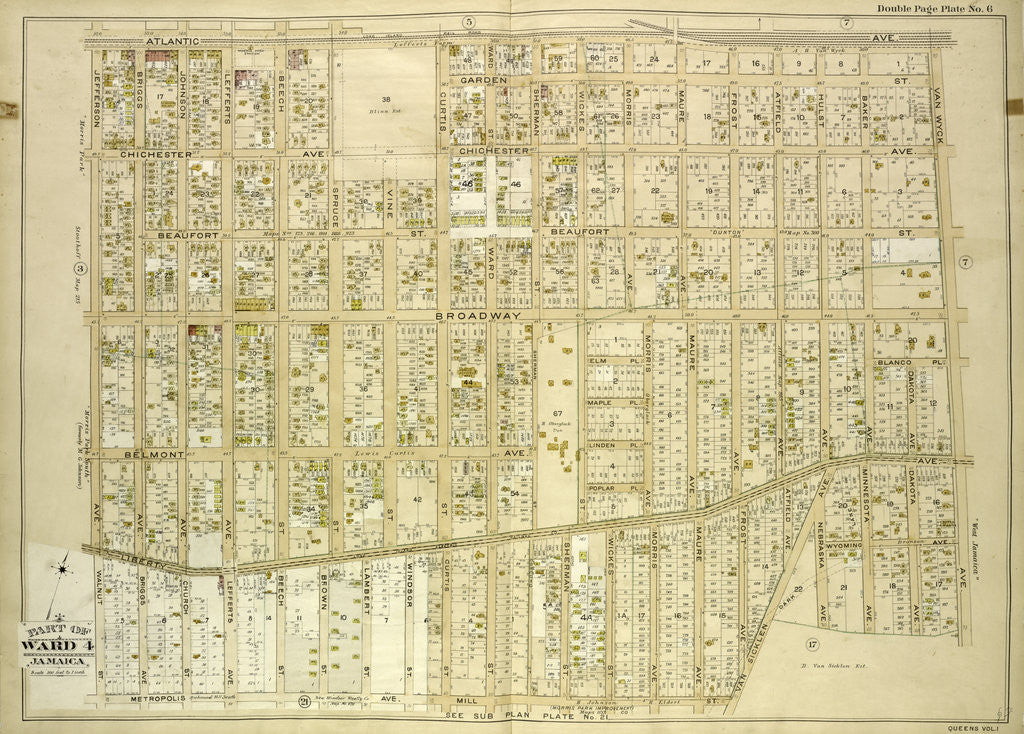 Detail of Map bounded by Atlantic Ave., Jefferson Ave., Briggs Ave., Johnson Ave., Lefferts Ave., Chichester Ave., Broadway, Belmont Ave., Liberty Ave., Morris Ave., Maure Ave., Frost Ave., New York by Anonymous