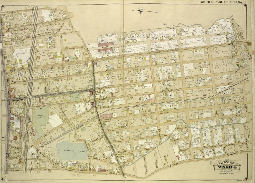 Detail of Map bounded by New York Ave., Brooklyn Ave., Globe Ave., Rail Road Ave., Norris Ave., Brown Ave., Phraner Ave., Dubroff Ave., O' Donnell Ave., Russell Ave., Woodlawn Ave., New York by Anonymous