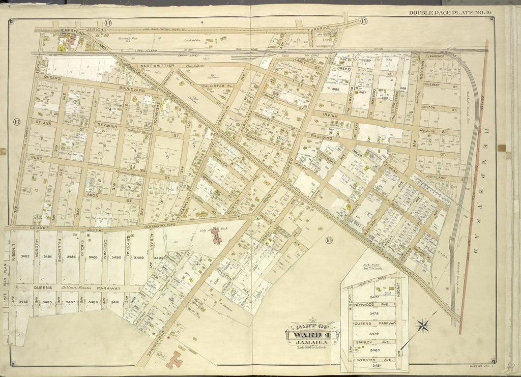 Detail of Map bounded by Jericho Turnpike, Hempstead and Jamaica Plank Road, First Ave., Queens Boulevard, 2nd Ave., 3rd Ave., 4th Ave., 5th Ave., Sherwood Ave., 6th Ave., Franklin A., New York by Anonymous