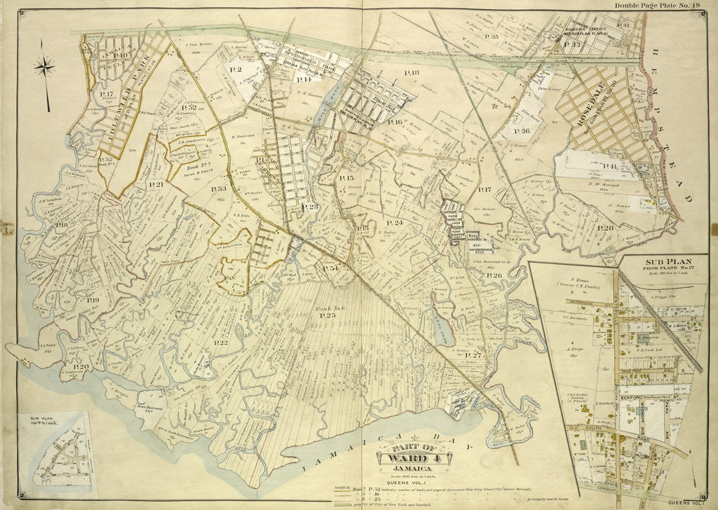 Detail of Map bounded by Conduit Long Island R.R., Boundary Line Of The City of New York; Including Hook Canal Creek, Jamaica Bay, Dead or Salt Creek; Sub Plan From Plate No. 17 Map, New York by Anonymous