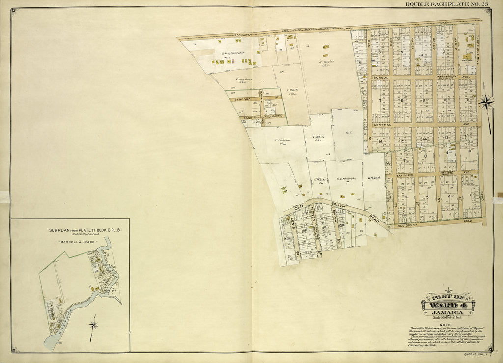 Detail of Map bounded by Rockaway Plank road, Three Mile Mill Road, Old South Road; Including Smith St., Sidney St., Lewis St., Bank St., Bedford St; Sub Plan From Book 6, New York by Anonymous